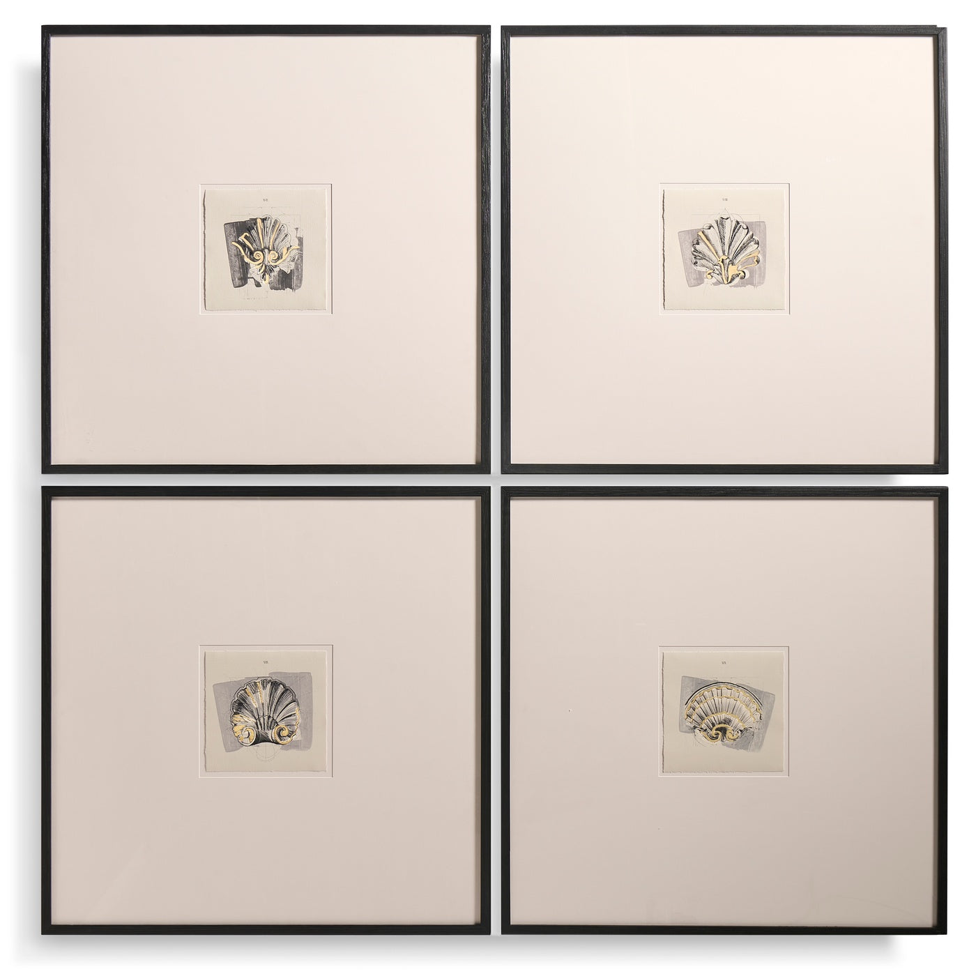 Jonathan Charles Architectural Clamshells Framed Prints - Set of 4