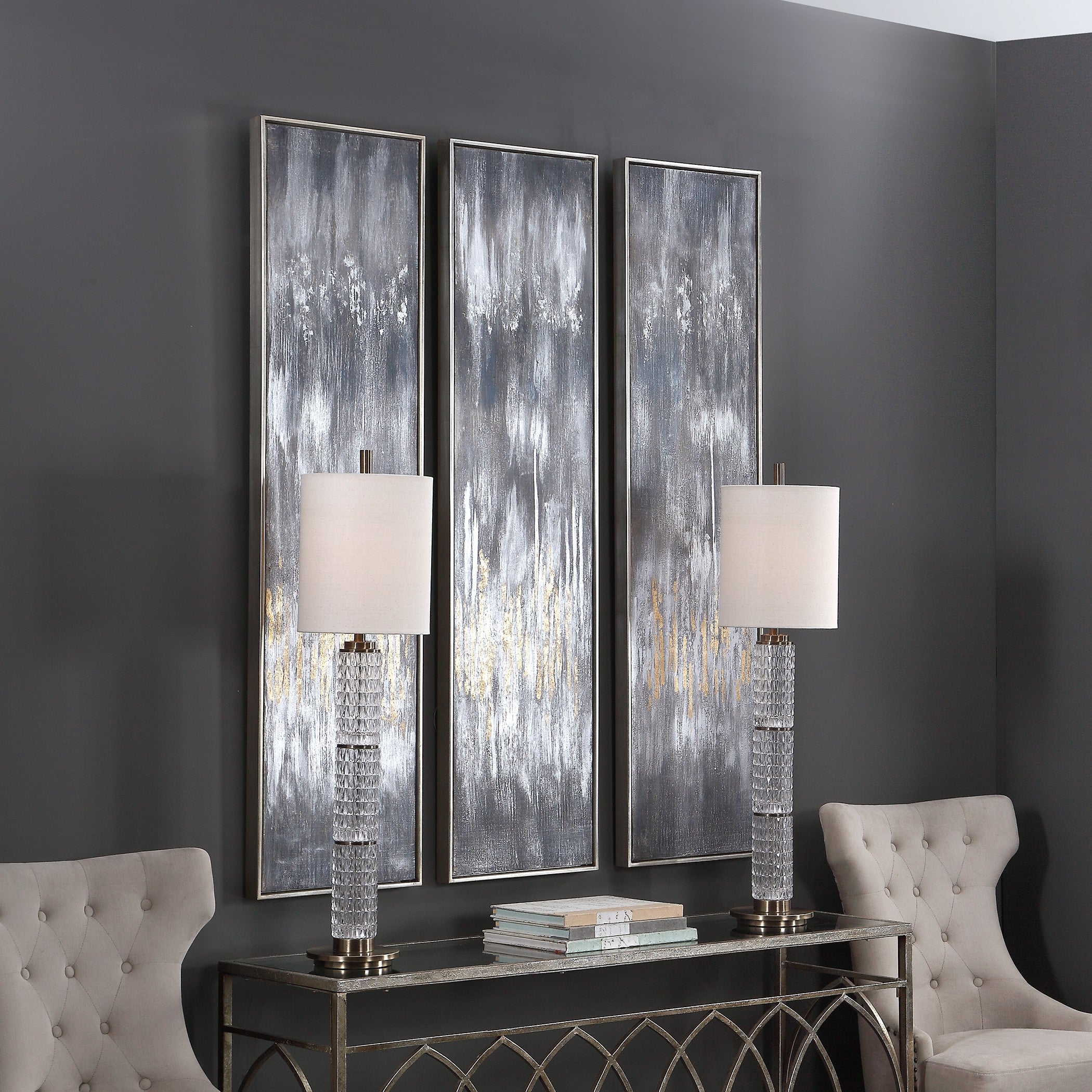 Uttermost Gray Showers Hand Painted Canvases - Set of 2