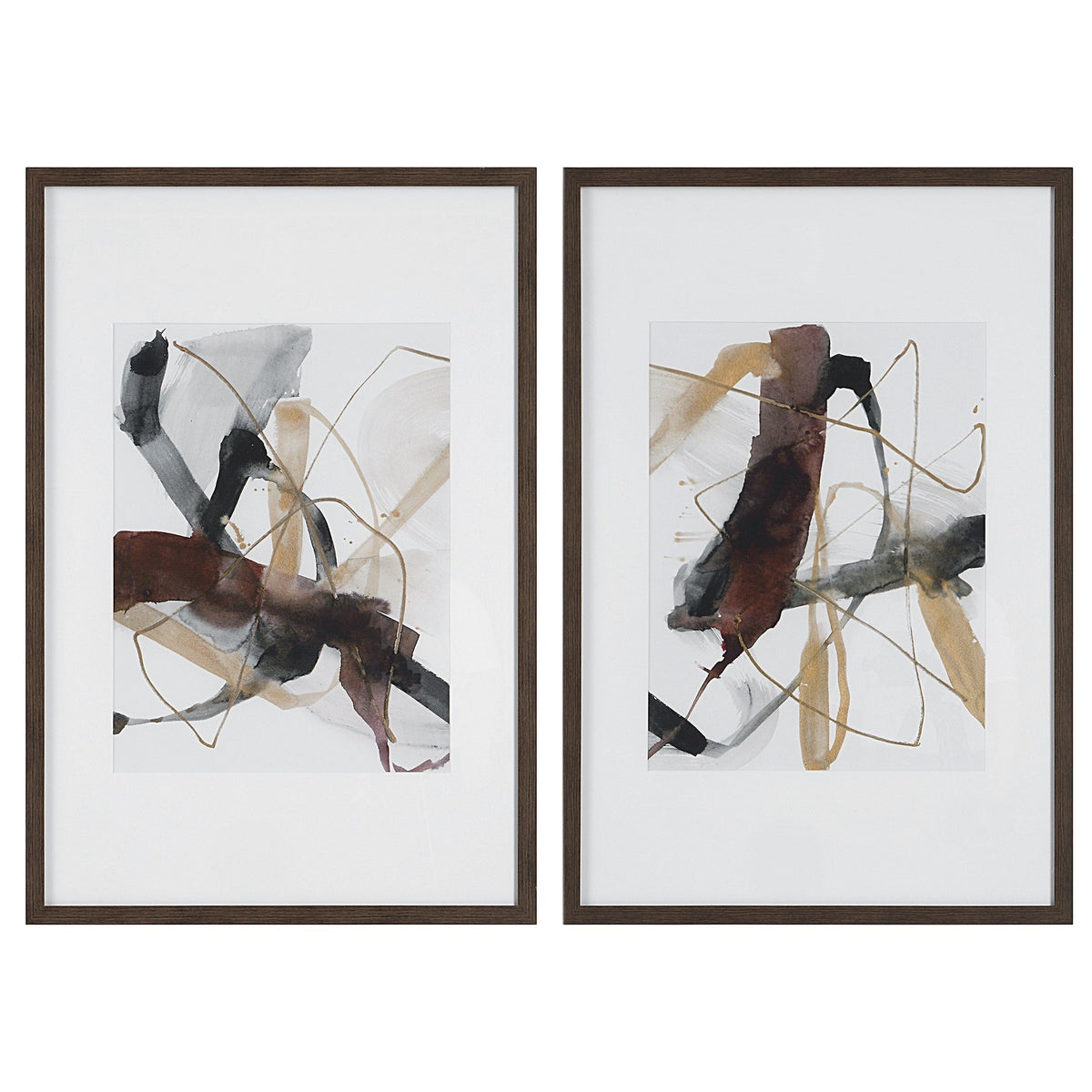  Burgundy Interjection Abstract Prints, Set/2