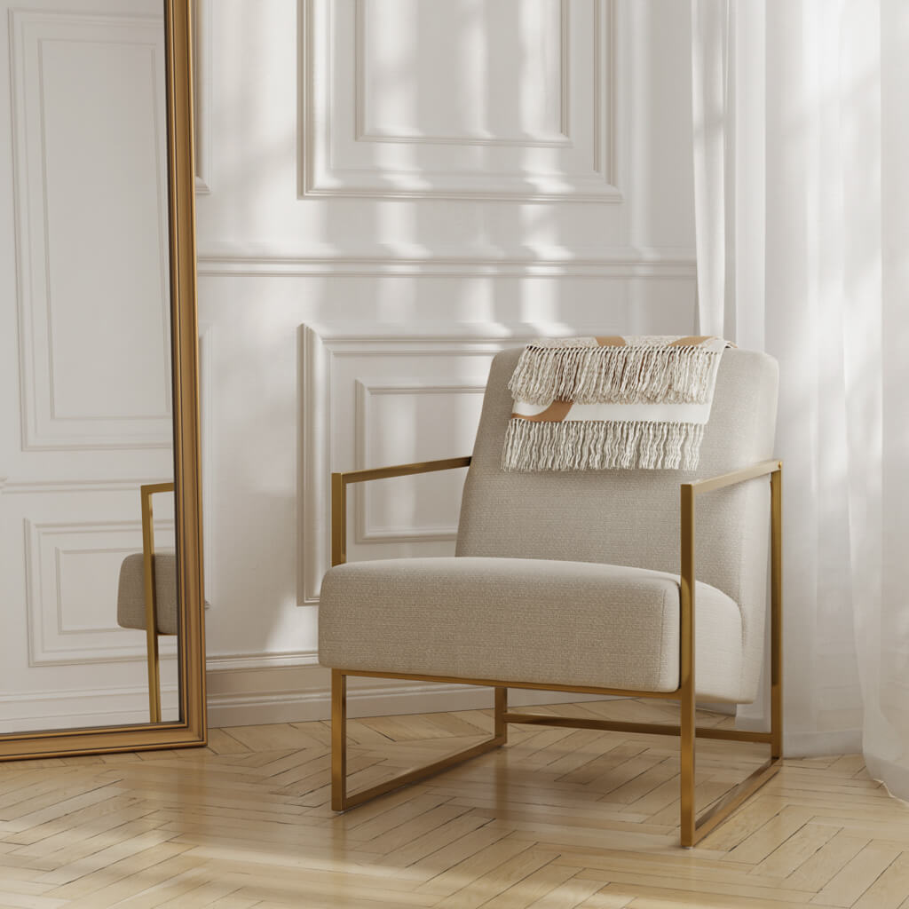 Ashford & Grey Ritz Beige and Gold Accent Chair Accent & Armchairs