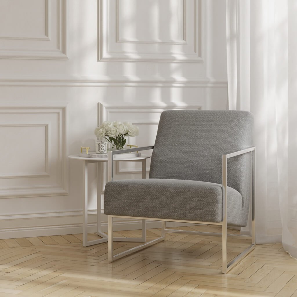 Ashford & Grey Ritz Dove Grey and Silver Accent Chair Nicholas John Interiors