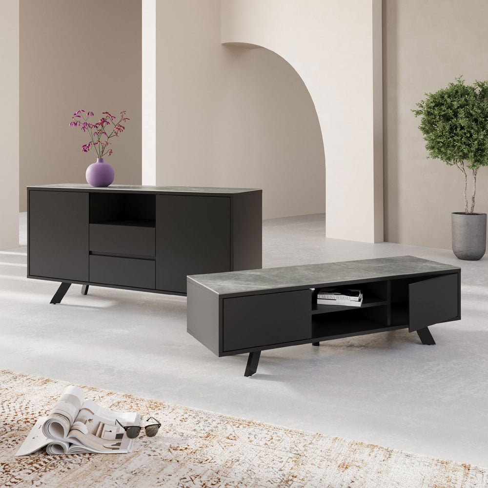 Azuma Matte Grey Ceramic Sideboard Sideboard