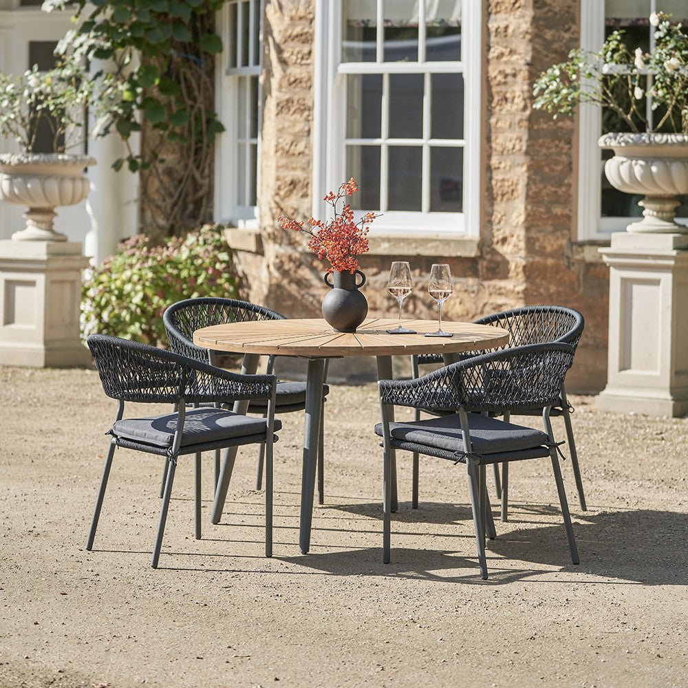 Bazel Outdoor 4 Seater Dining Set in Teak & Black - Pacific Lifestyle Outdoor Dining Sets