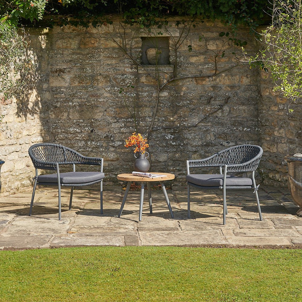 Bazel Outdoor Bistro Set in Teak & Black Outdoor Bistro Sets