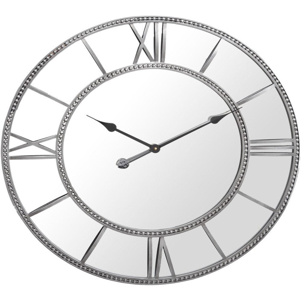 Beaded Grey Framed Mirrored Round Wall Clock