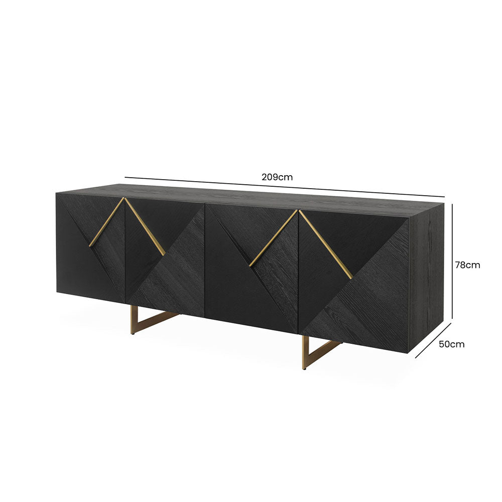 Belgravia 4 Door Dark Espresso and Gold Trim Sideboard Sideboard
