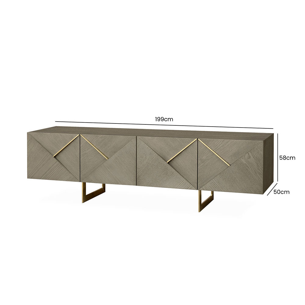 Belgravia 4 Door Grey Taupe and Gold Trim Media Unit Media Unit