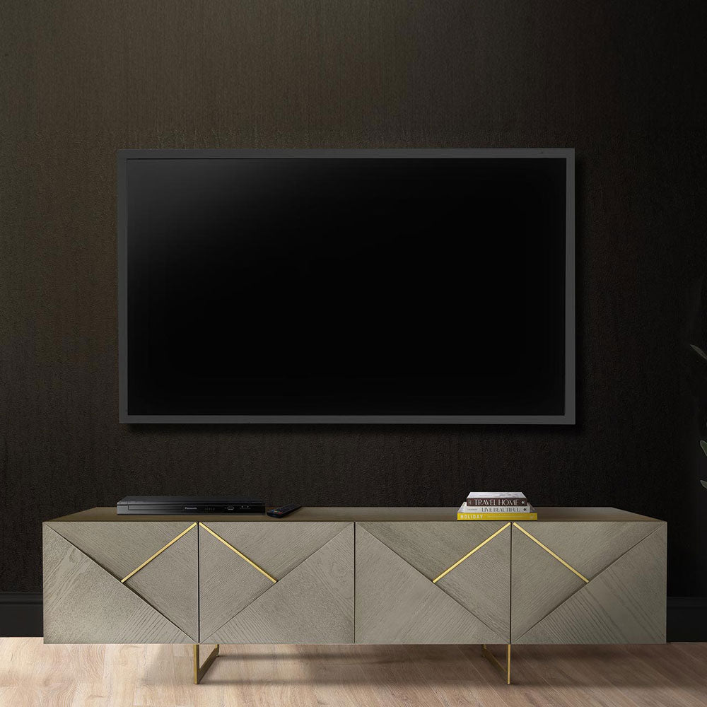 Belgravia 4 Door Grey Taupe and Gold Trim Media Unit Media Unit