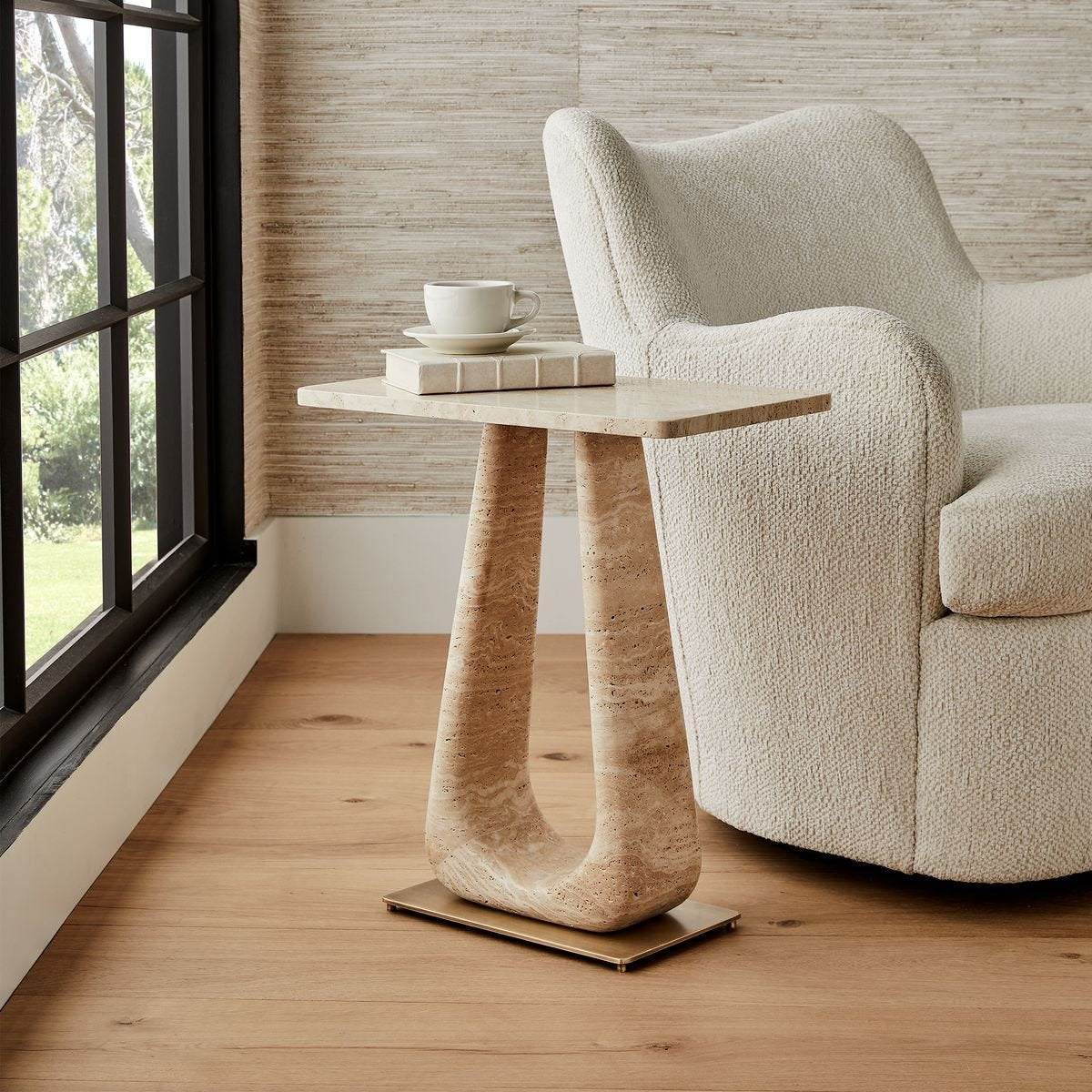 Uttermost About Turn Side Table in Travertine
