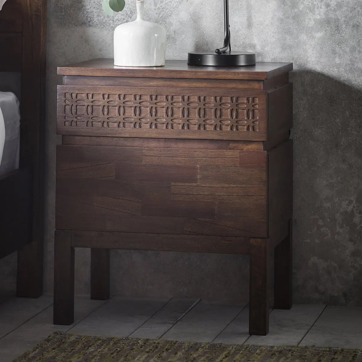 Bohara Bedside 2 Drawer Chest in Brown Bedside Table