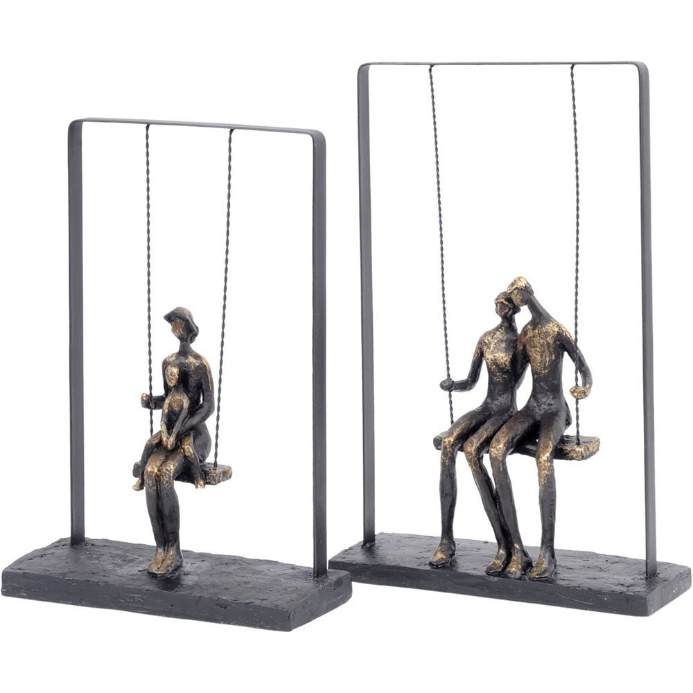Bronze Couple Sitting on Swing Sculpture
