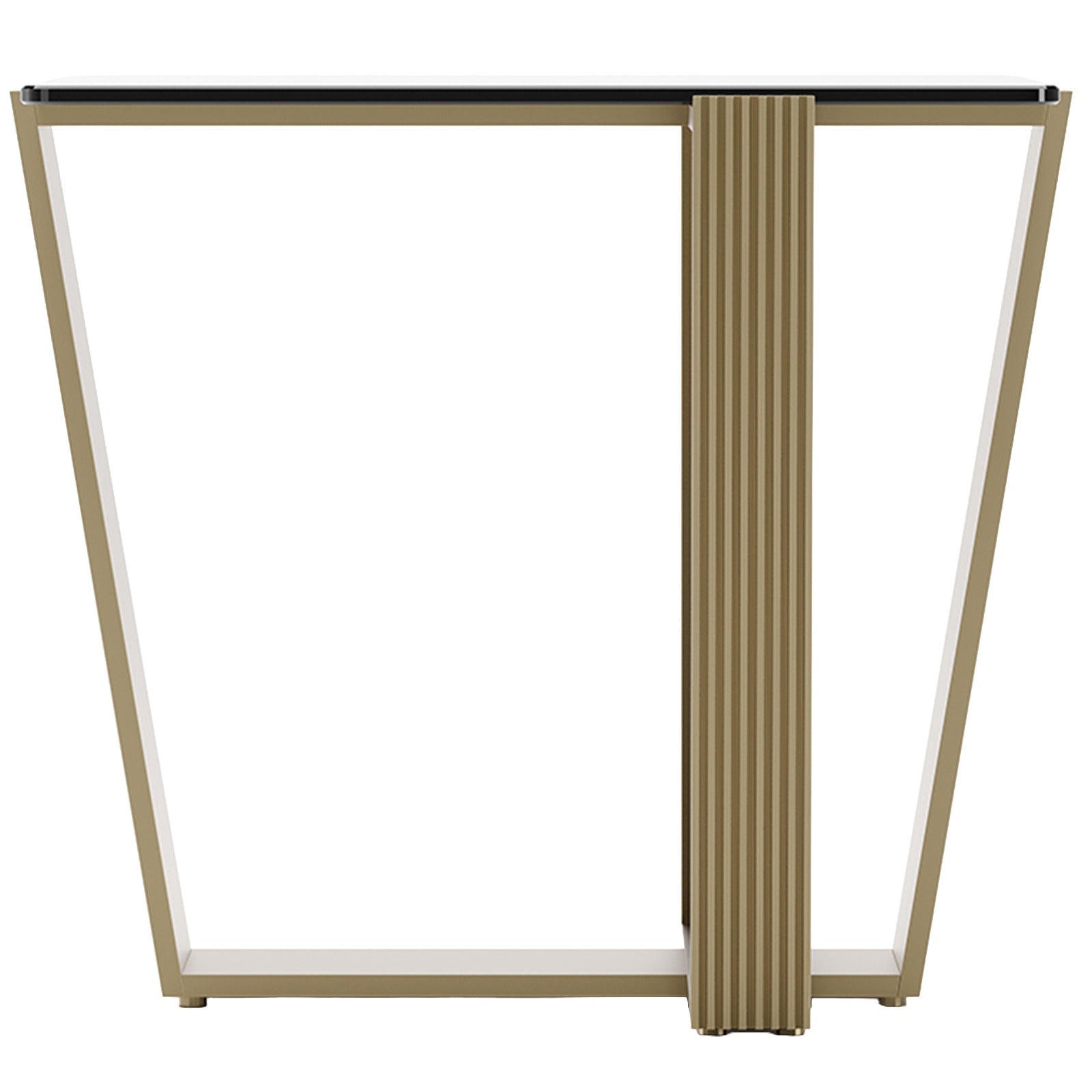 Front view of Caracole Counter Balance Side Table showing open triangular base and vertical grooved column