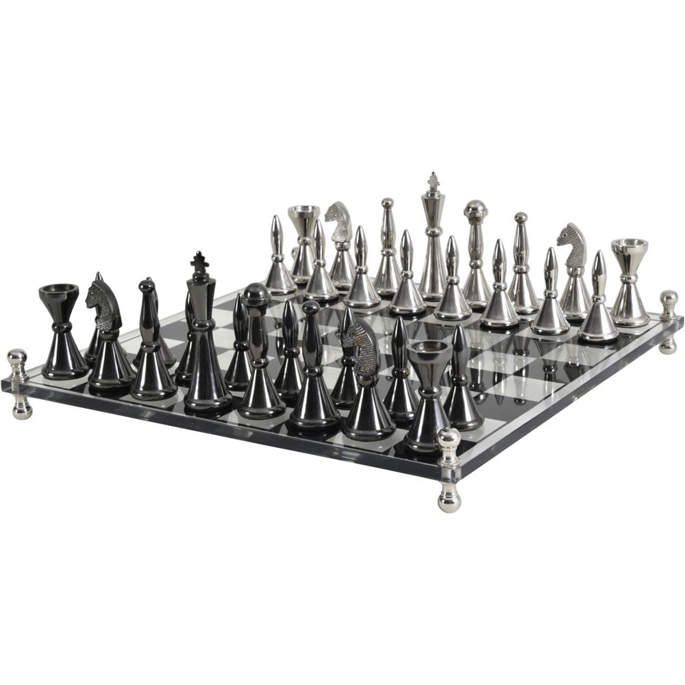 Chess Set Featuring Acrylic Base and 32 Aluminium Pieces