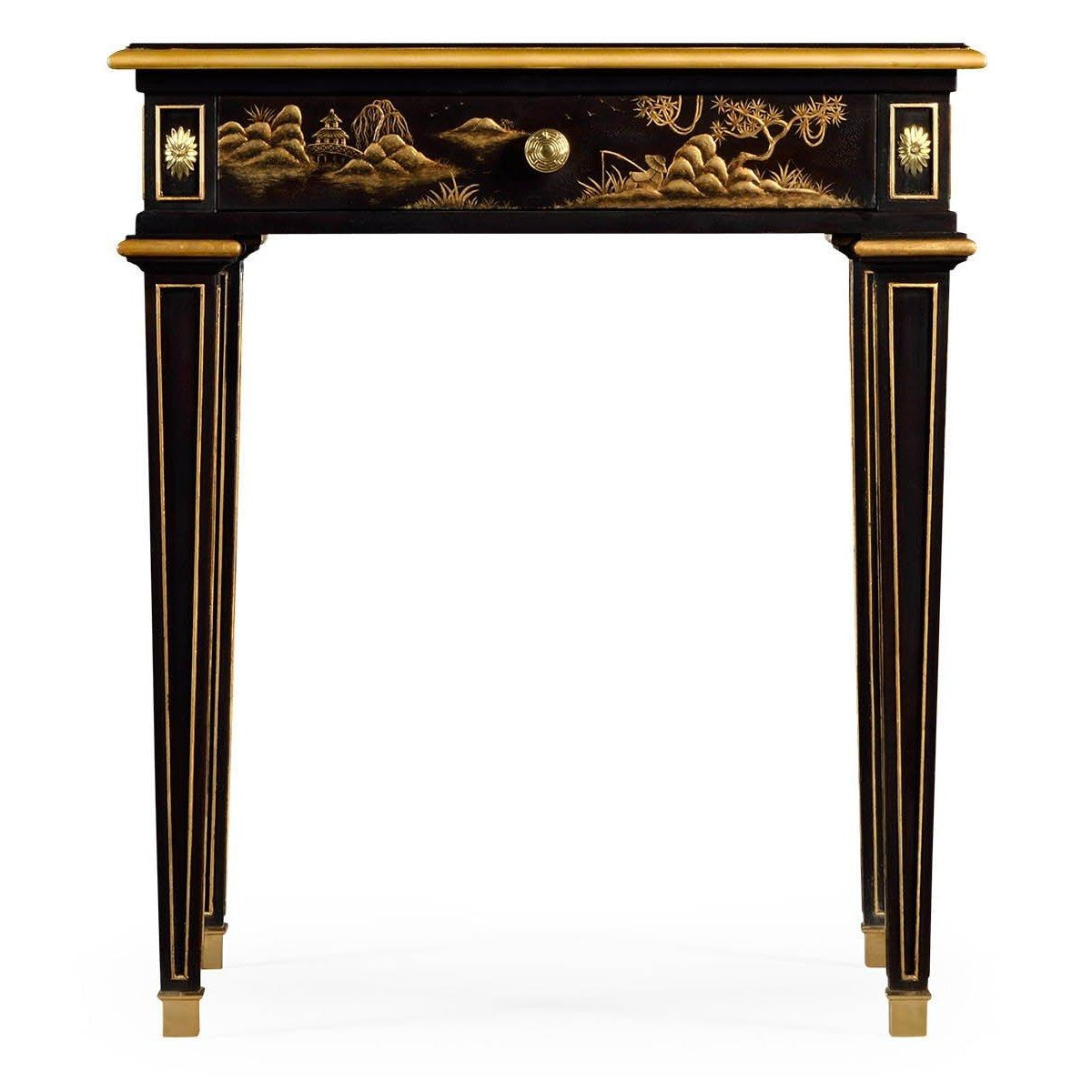 Jonathan Charles Chinoiserie bedside table with hand-painted gold pagoda scene