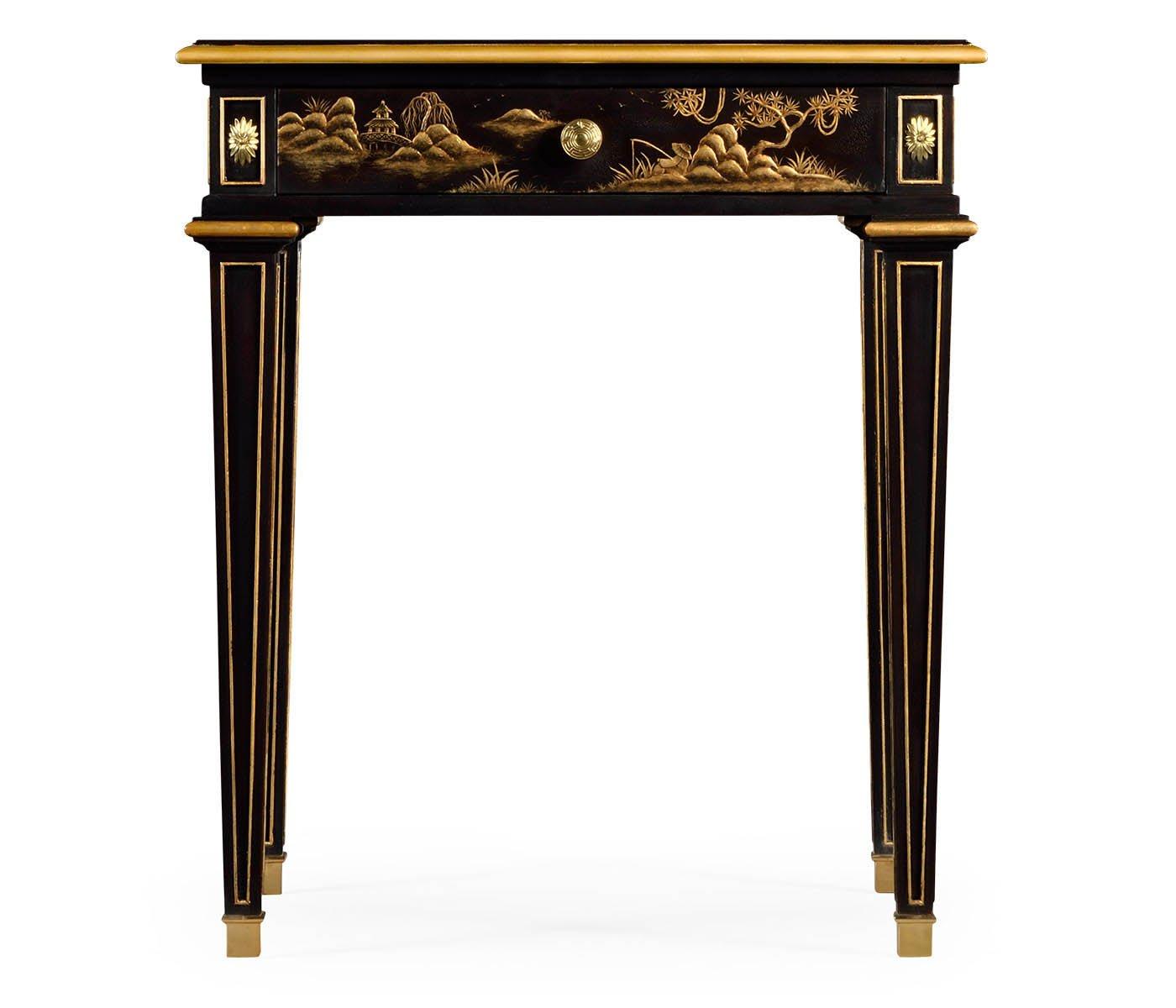 Jonathan Charles Chinoiserie bedside table with hand-painted gold pagoda scene