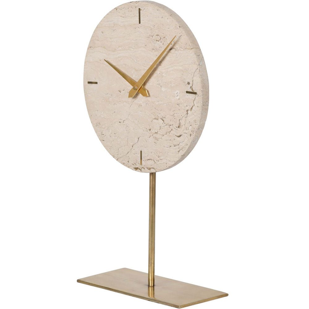 Cloe Light Travertine Mantle Clock on Stand