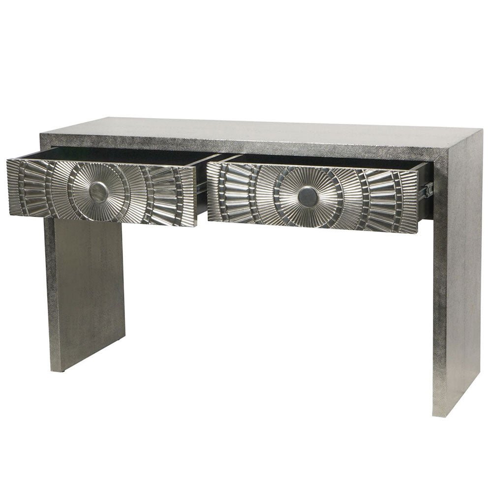 Cora Silver Embossed Metal Console Nicholas John Interiors Ariese