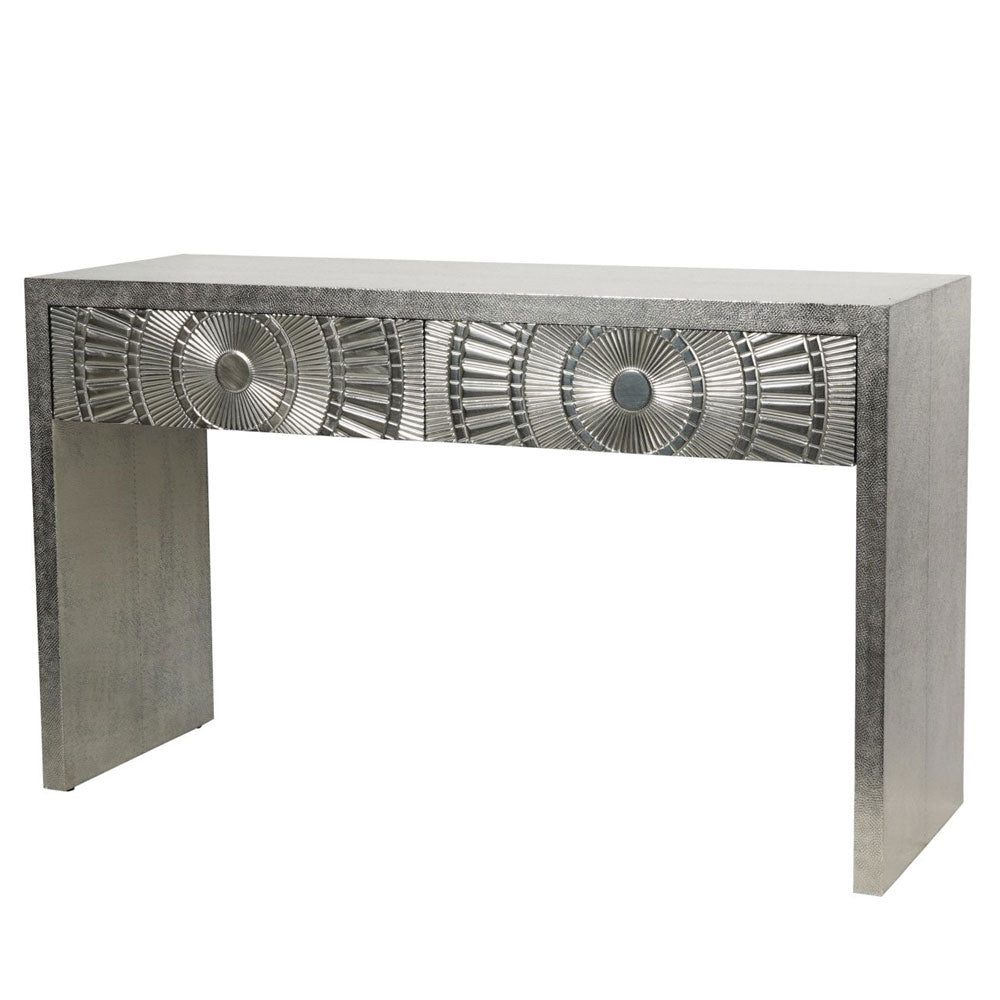 Cora Silver Embossed Metal Console Nicholas John Interiors Ariese