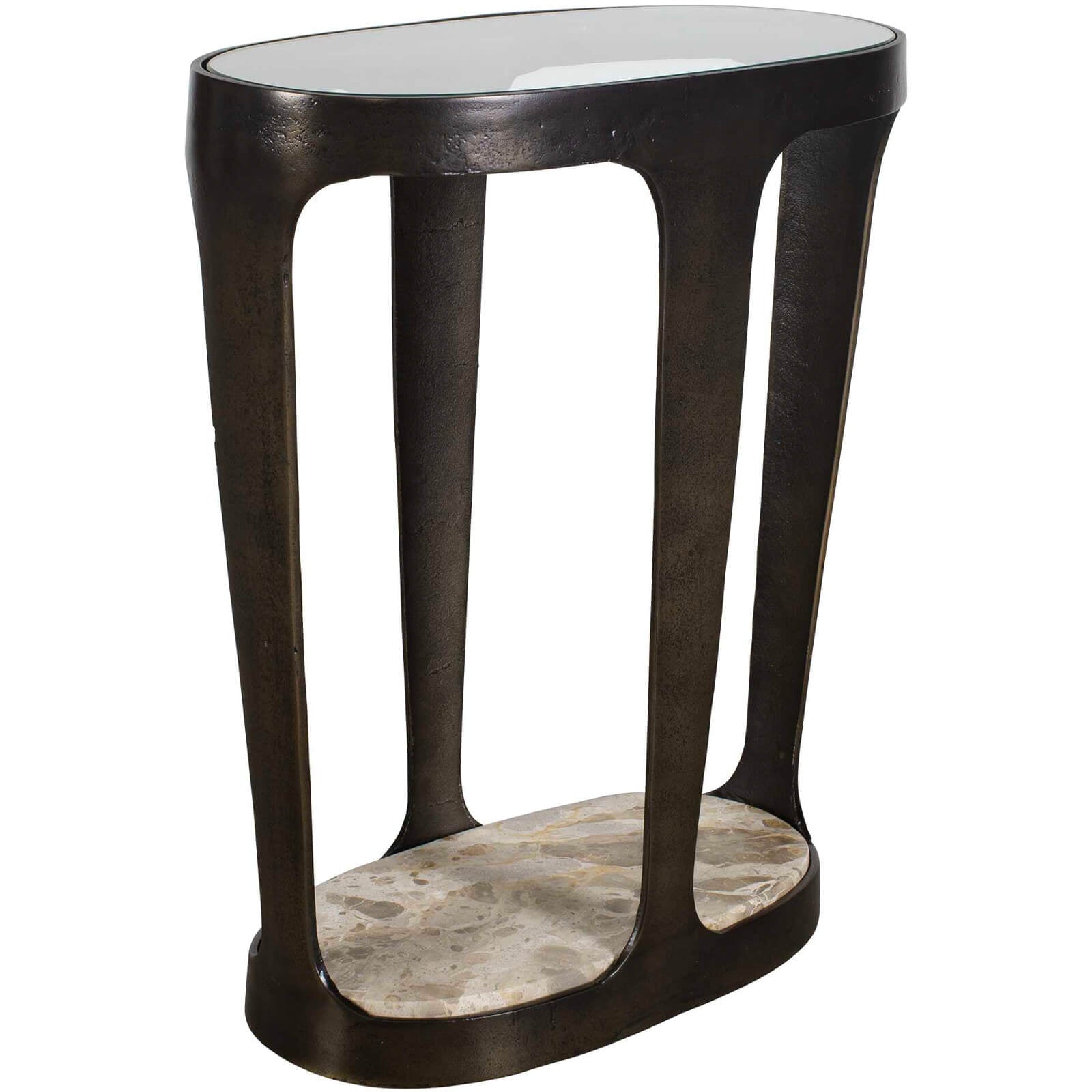Uttermost Coronado Dark Bronze Side Table with Marble Shelf