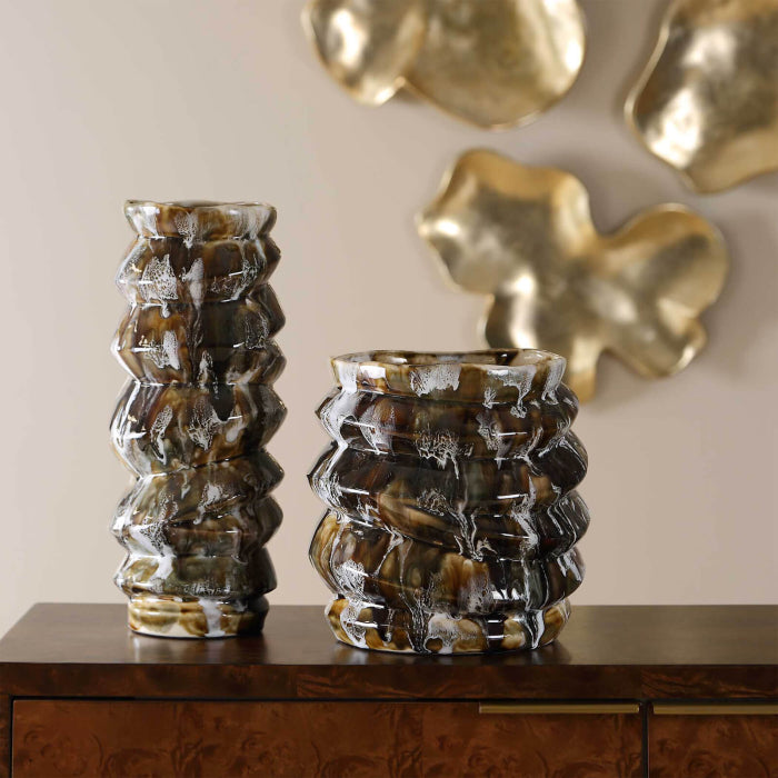Uttermost Cuoco Glazed Brown Vases - Set of 2
