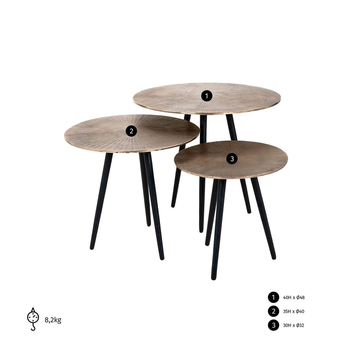 Vittorio Champagne Gold Coffee Table (Set of 3)   Nicholas John Interiors