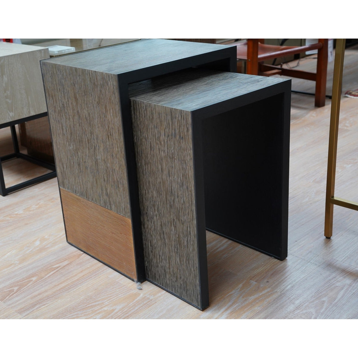 Jonathan Charles Etched Brass Nesting Side Tables