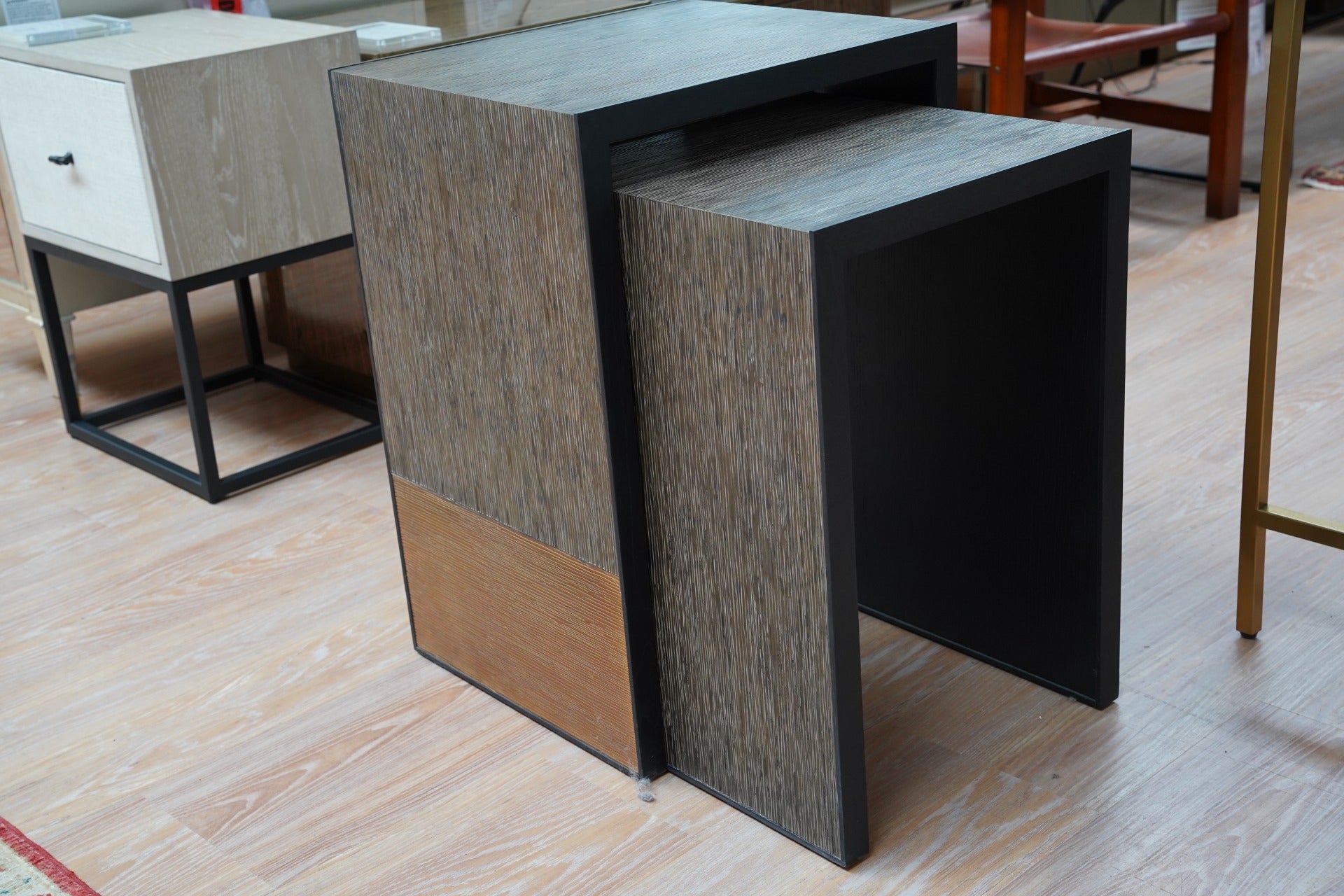 Jonathan Charles Etched Brass Nesting Side Tables