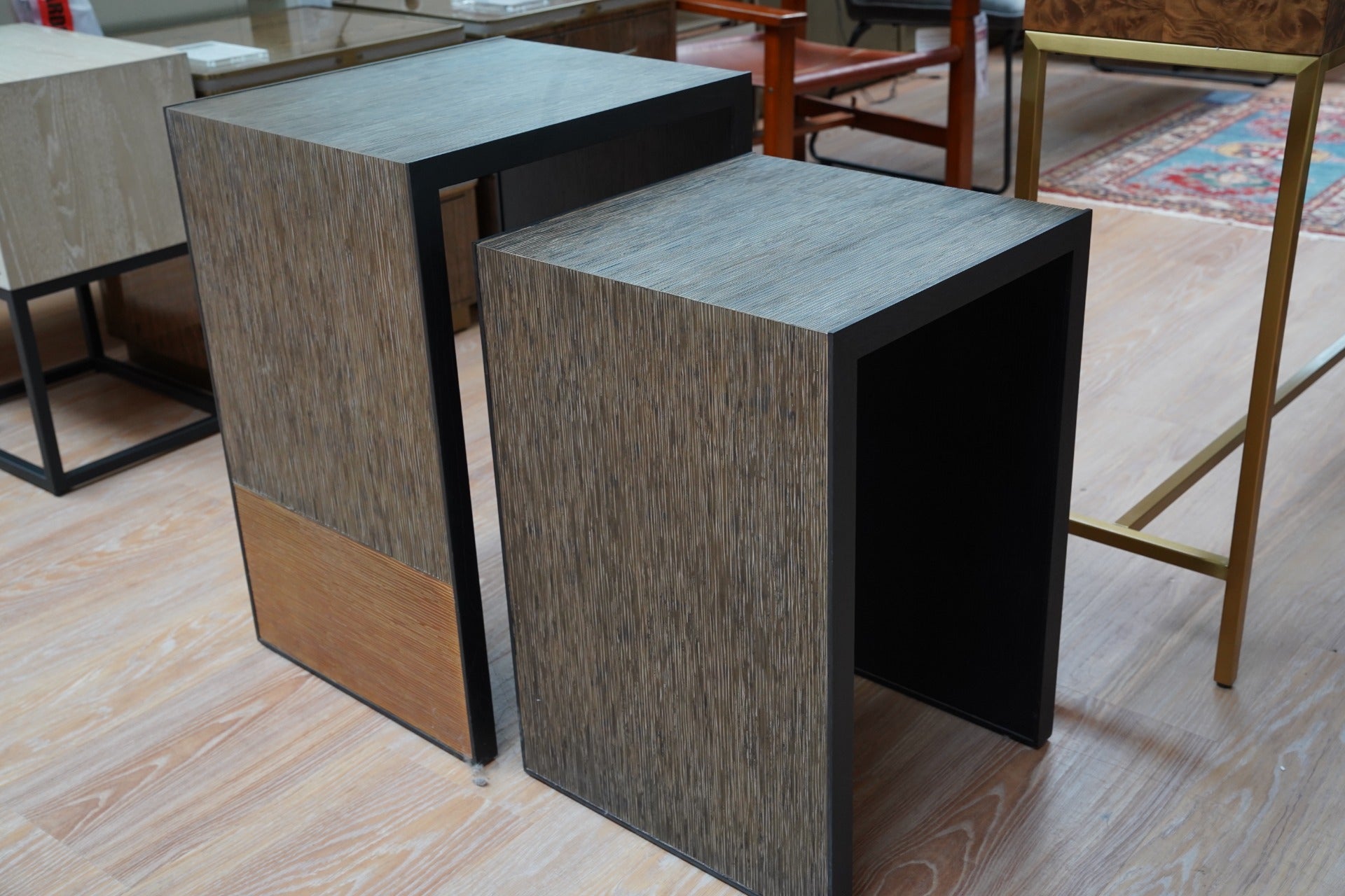 Jonathan Charles Etched Brass Nesting Side Tables