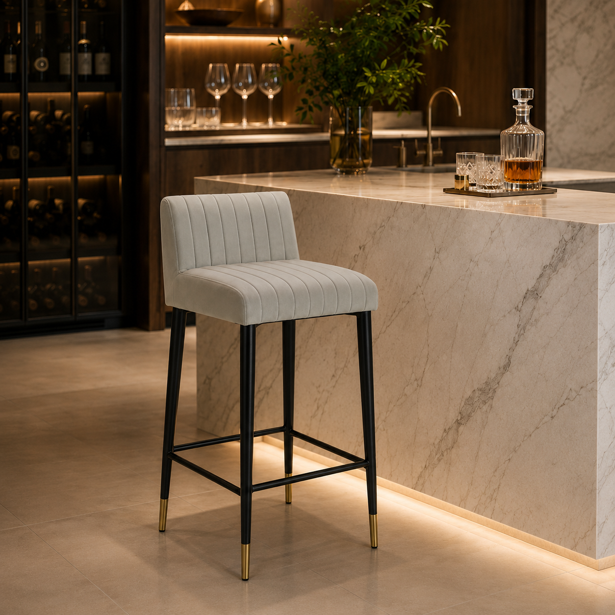 Liang & Eimil Coltrane Bar Stool in Megan Light Grey - CLEARANCE - BRAND NEW BOXED