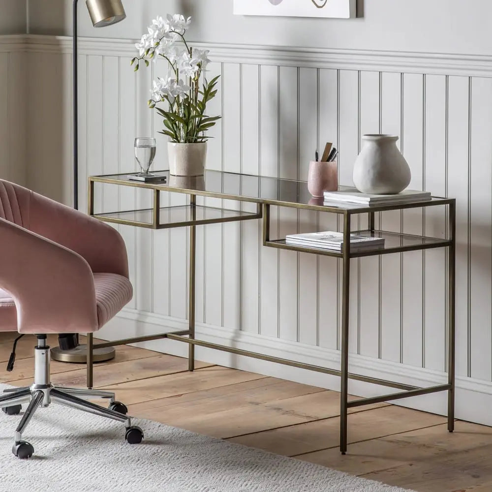 Evanton Metal Frame Desk in Bronze