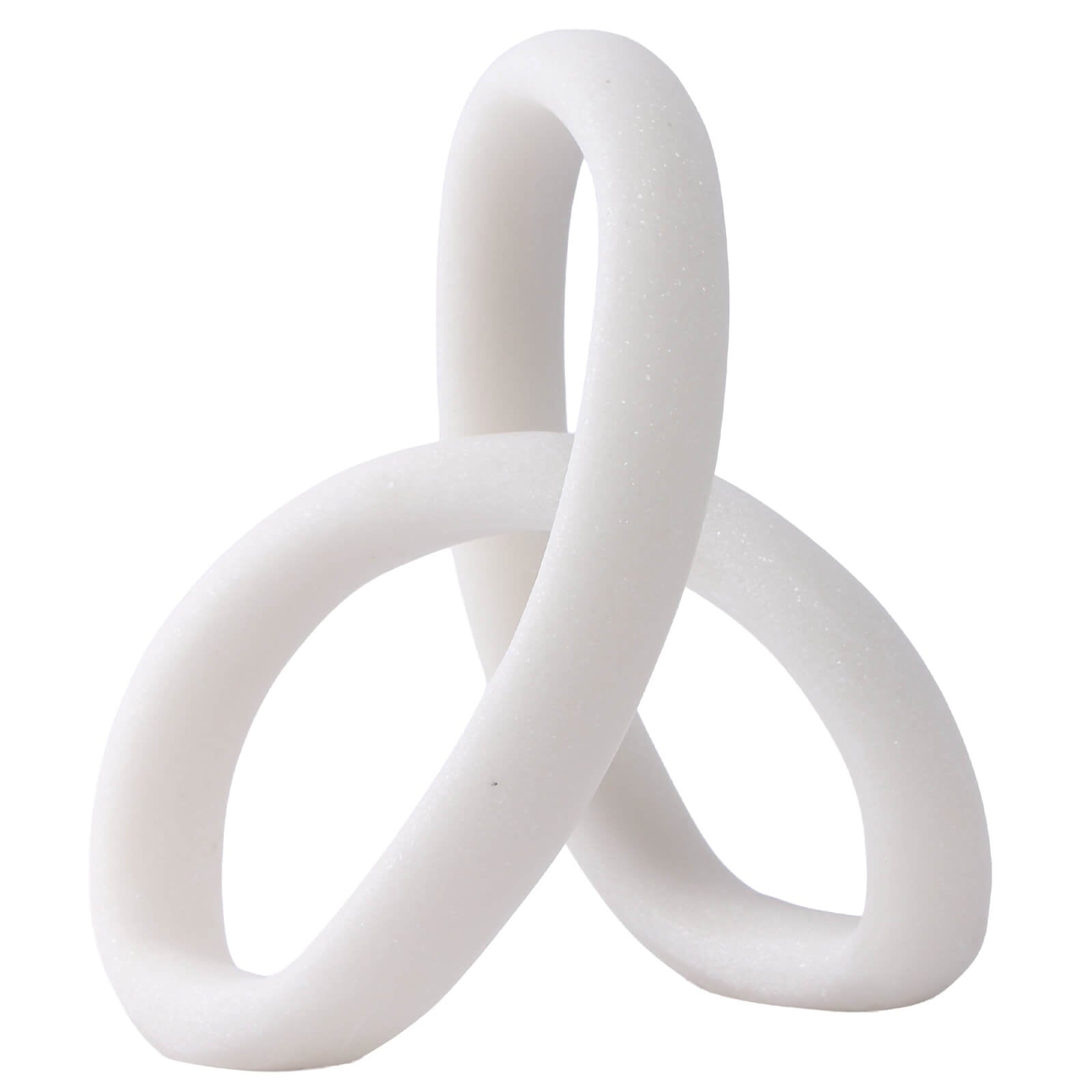 White resin Keiichi Eclipse geometric sculpture with three interlocking loops and matte speckled texture