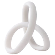 White resin Keiichi Eclipse geometric sculpture with three interlocking loops and matte speckled texture