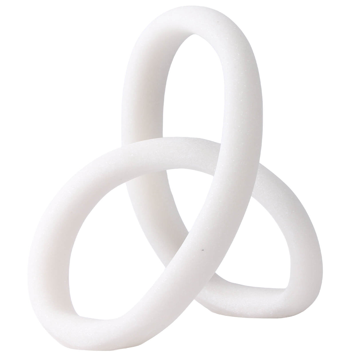 Front view of white resin triple-loop Keiichi Eclipse sculpture with modern minimalist design