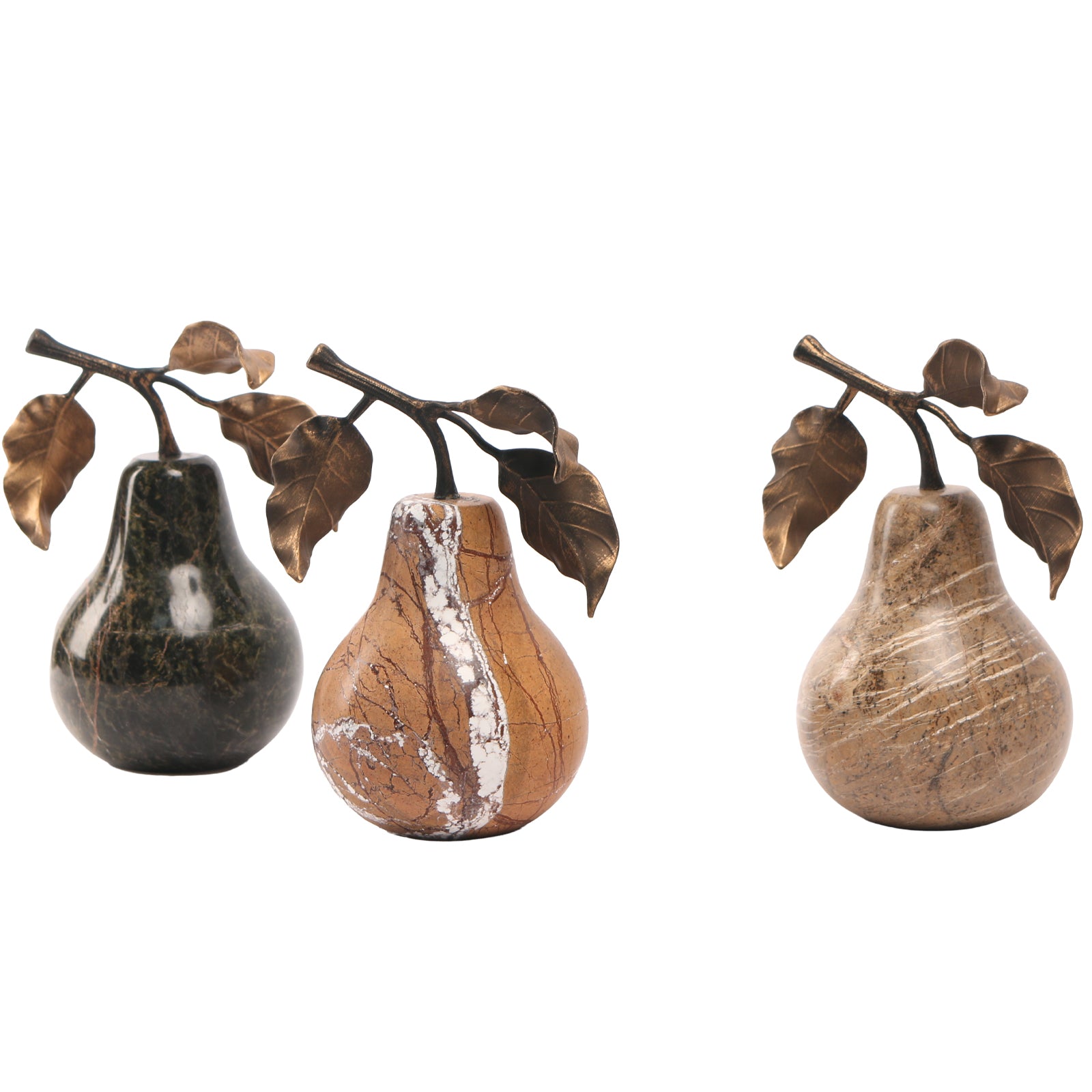 Keiichi Pear Ornament in Brown Marble