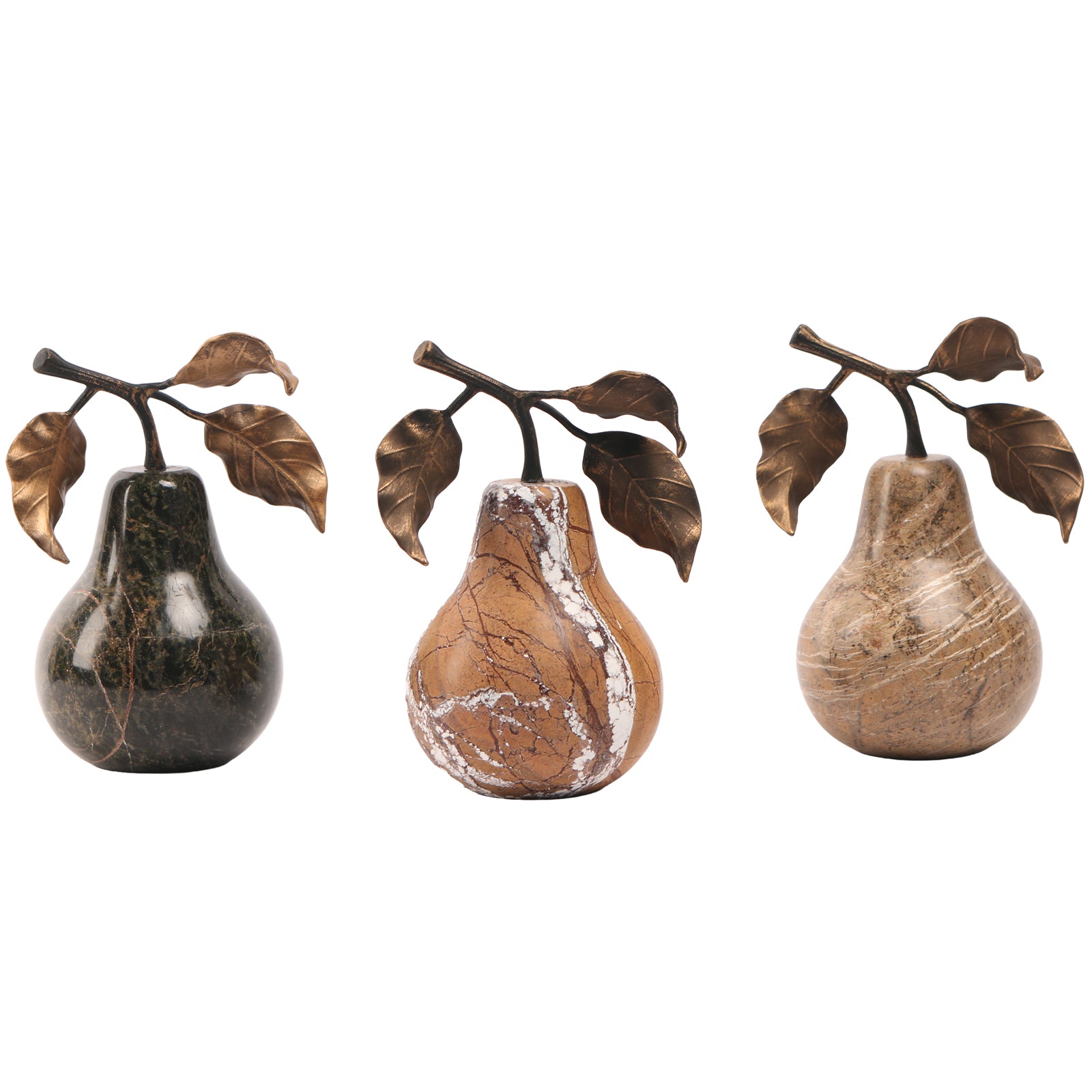 Keiichi Pear Ornament in Brown Marble