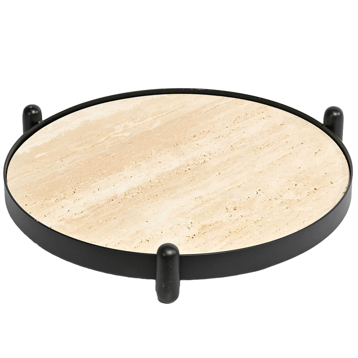 Keiichi Metal Framed Round Tray in Travertine