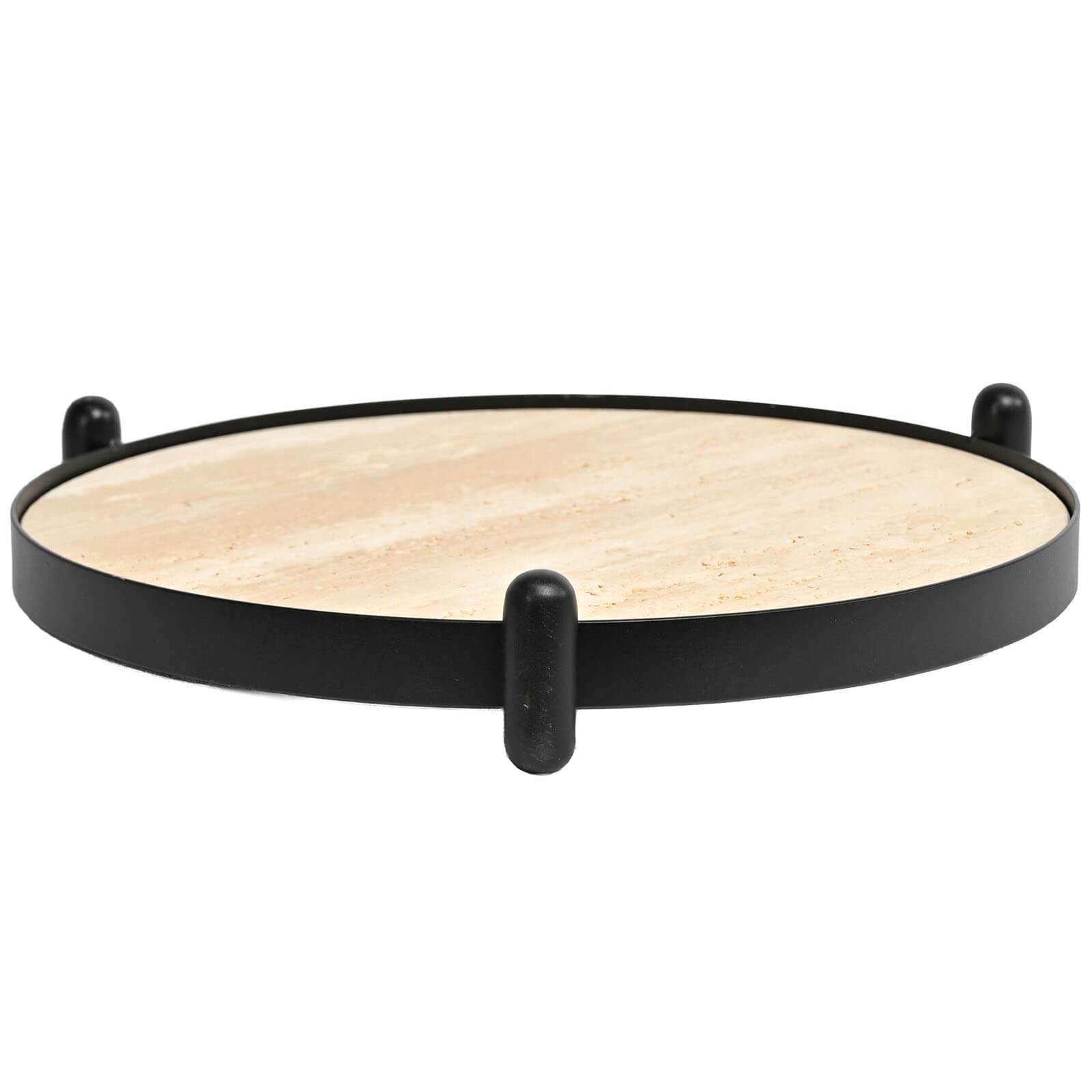 Keiichi Metal Framed Round Tray in Travertine