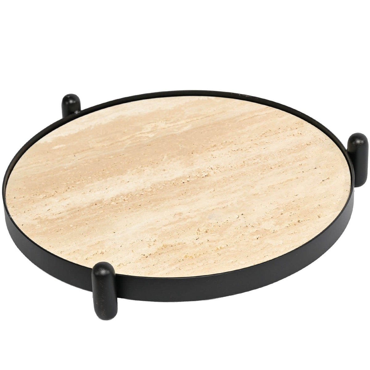Keiichi Metal Framed Round Tray in Travertine