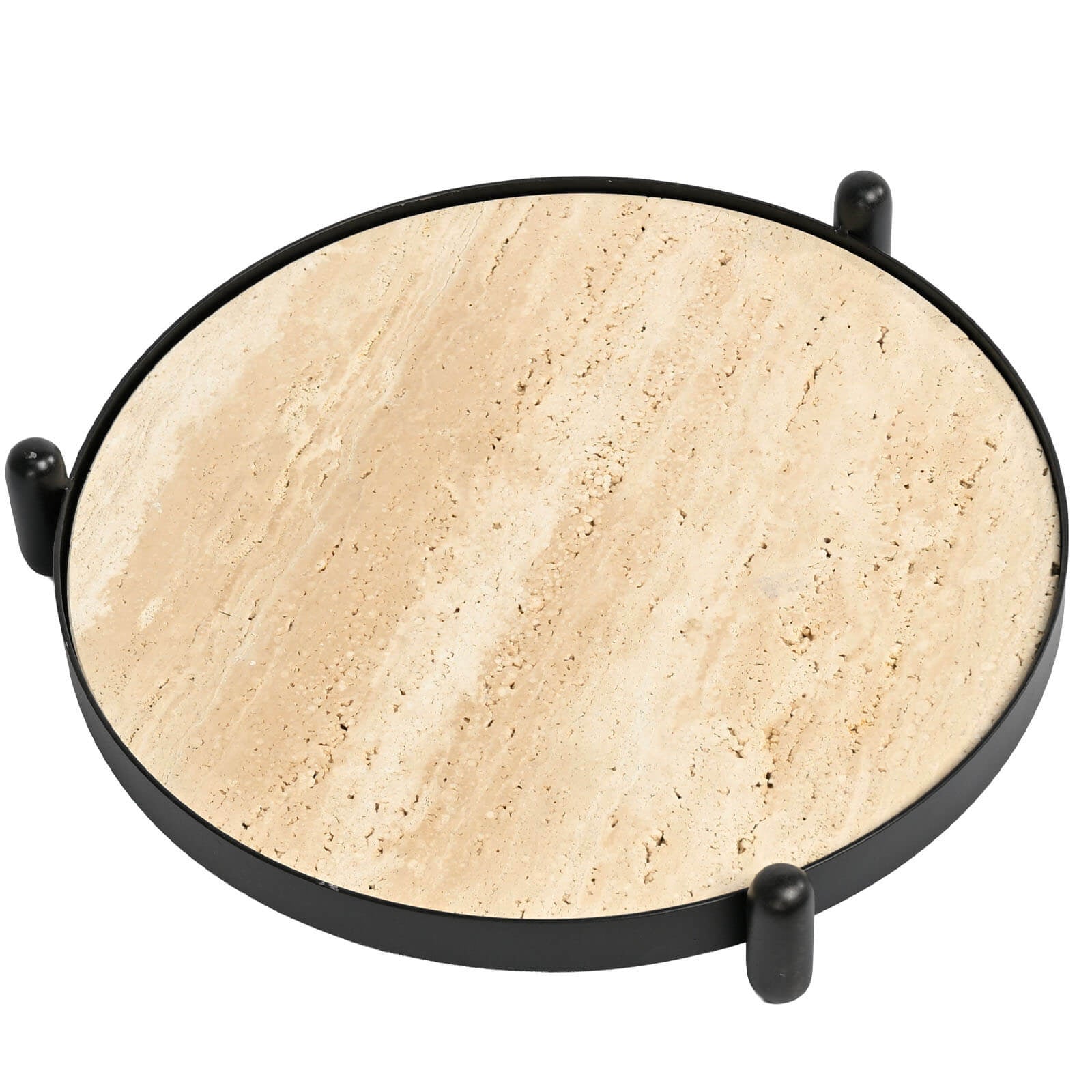 Keiichi Metal Framed Round Tray in Travertine