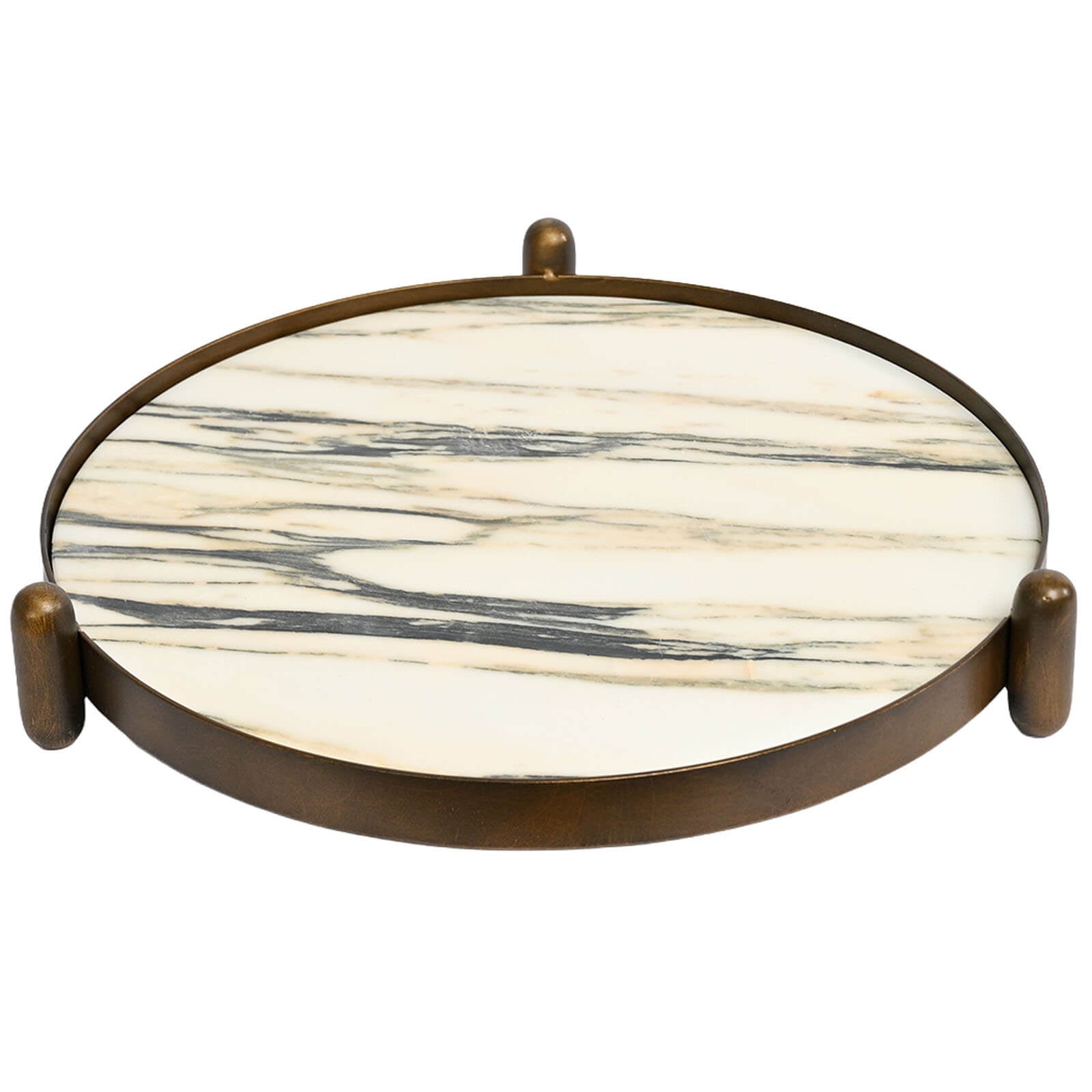Keiichi Metal Framed Round Tray in Landscape Marble