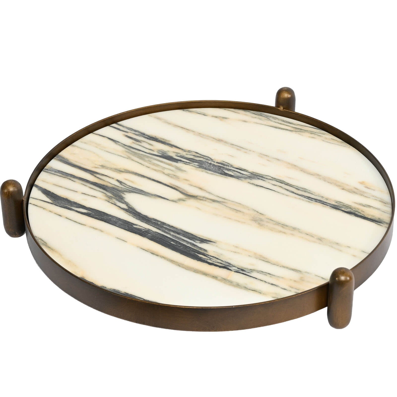 Keiichi Metal Framed Round Tray in Landscape Marble