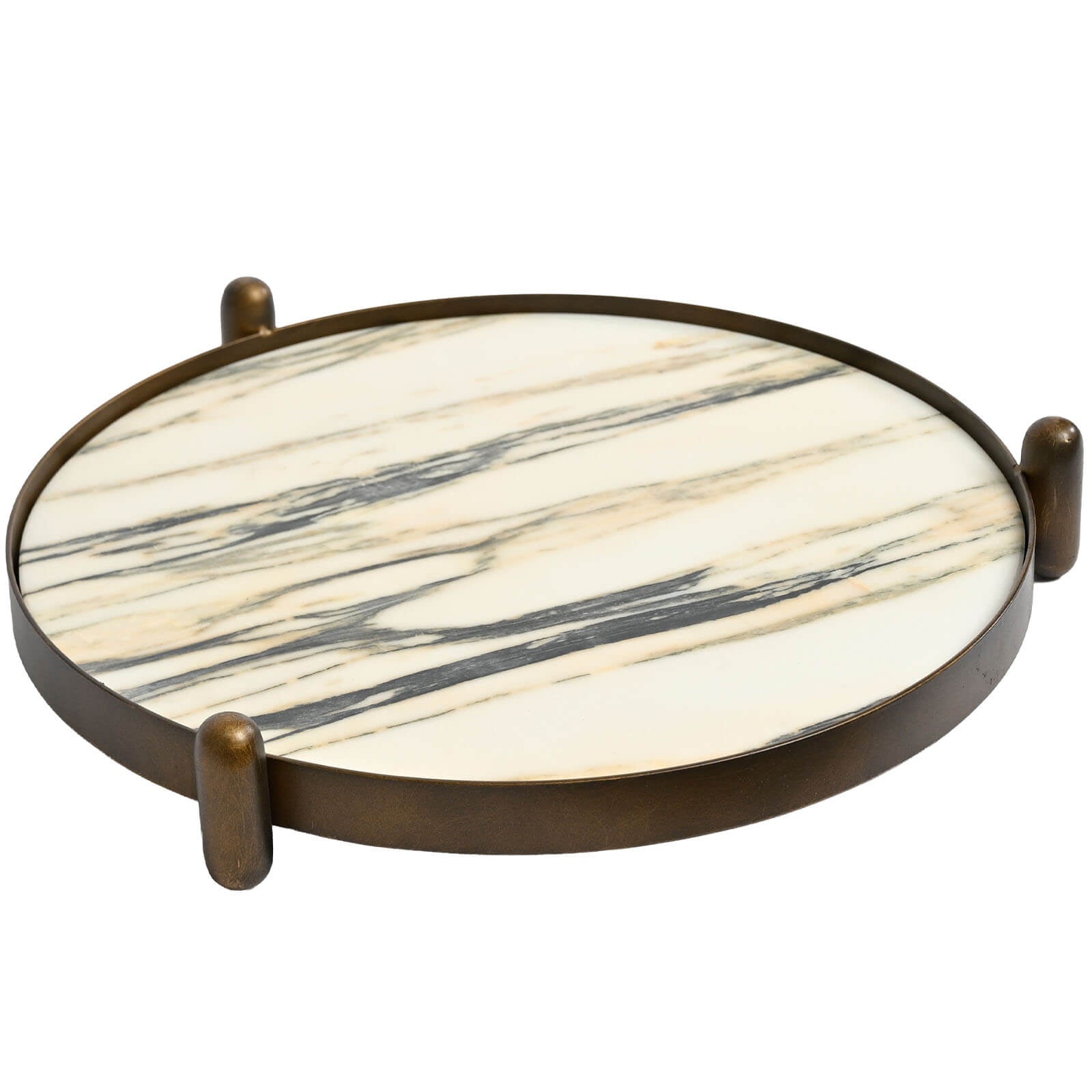 Keiichi Metal Framed Round Tray in Landscape Marble