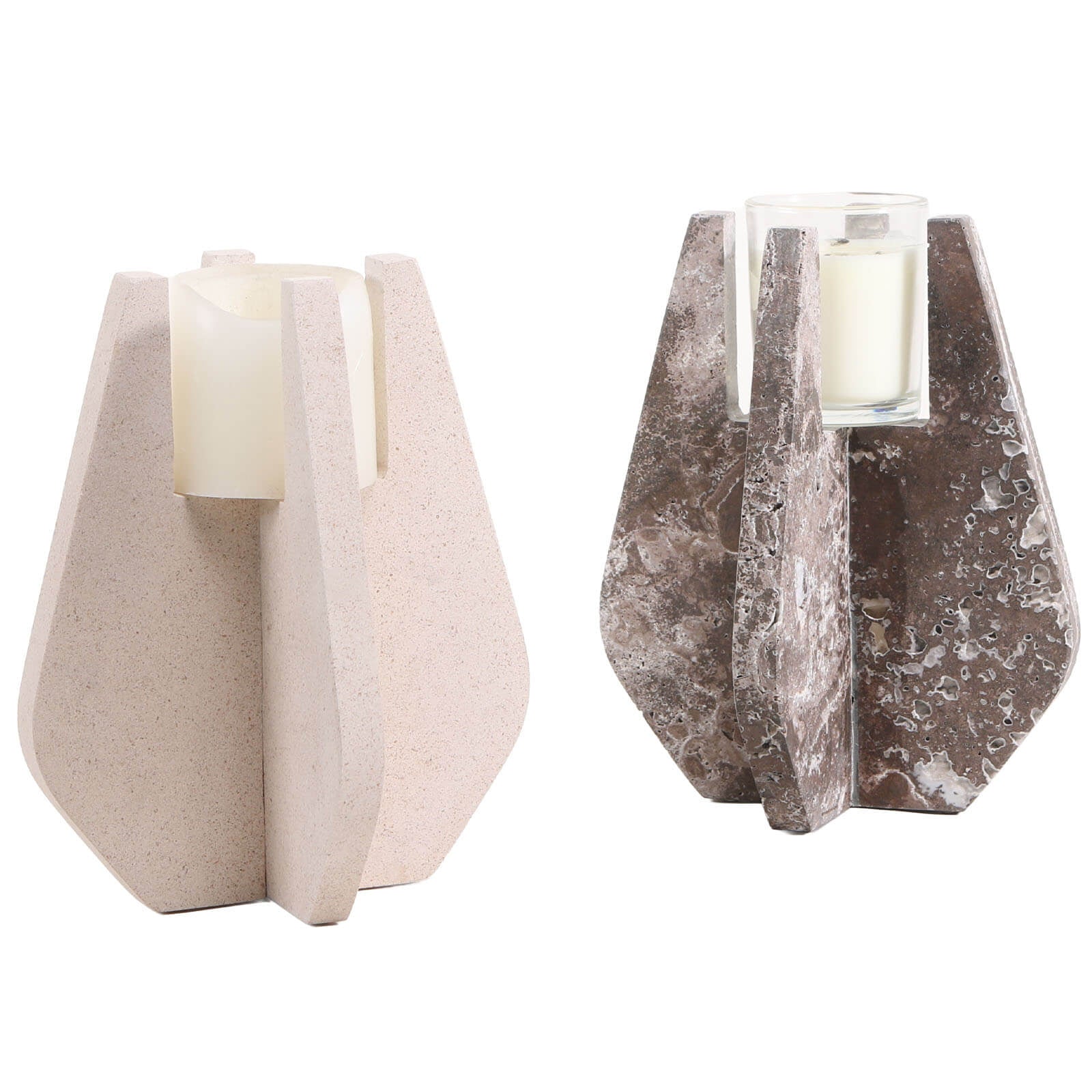 Keiichi Candle Holder in Beige Marble