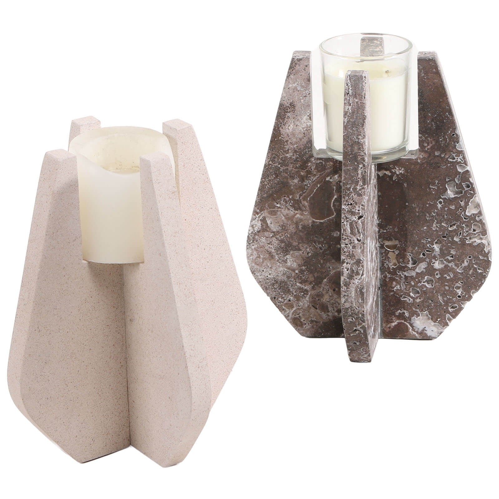 Keiichi Candle Holder in Beige Marble