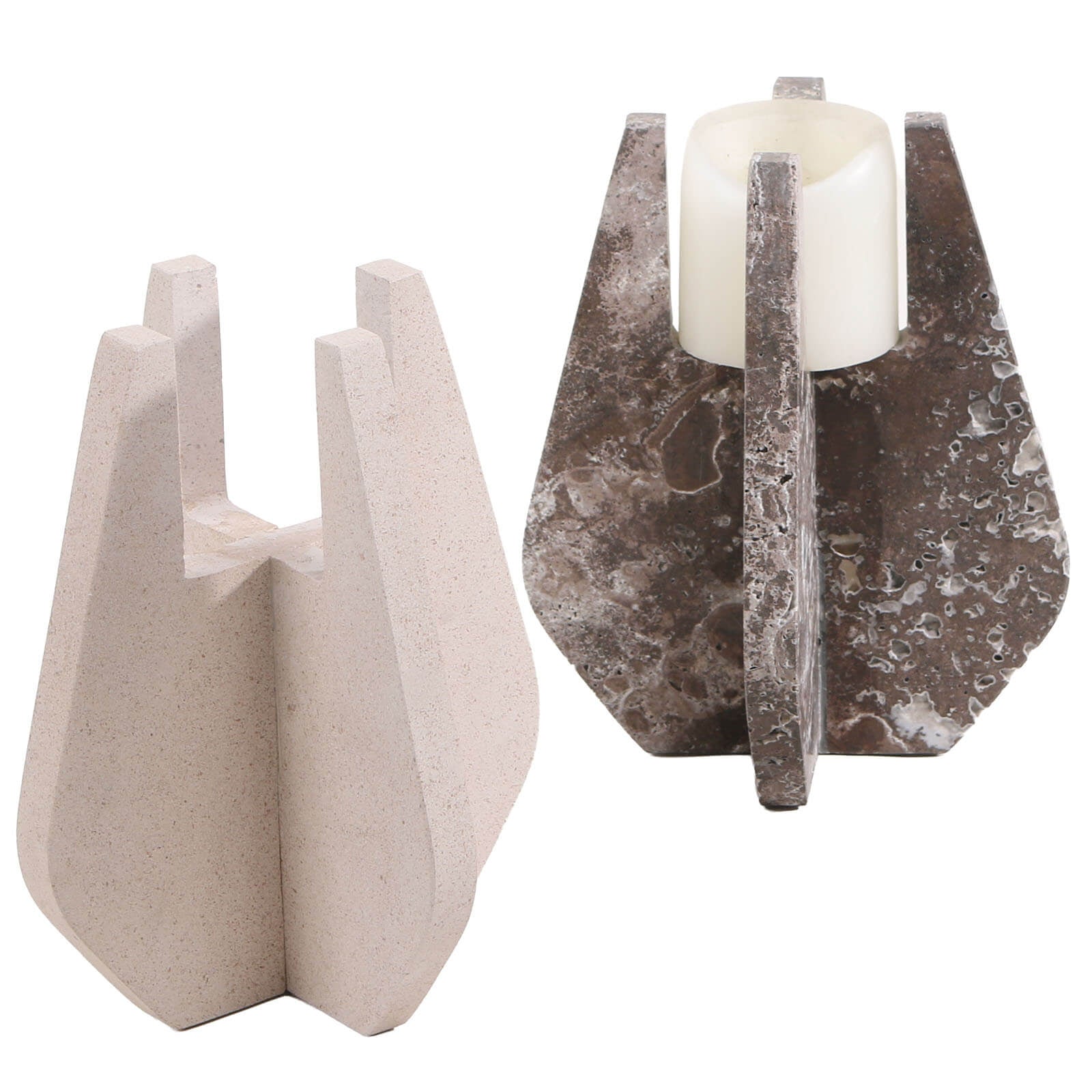 Keiichi Candle Holder in Beige Marble