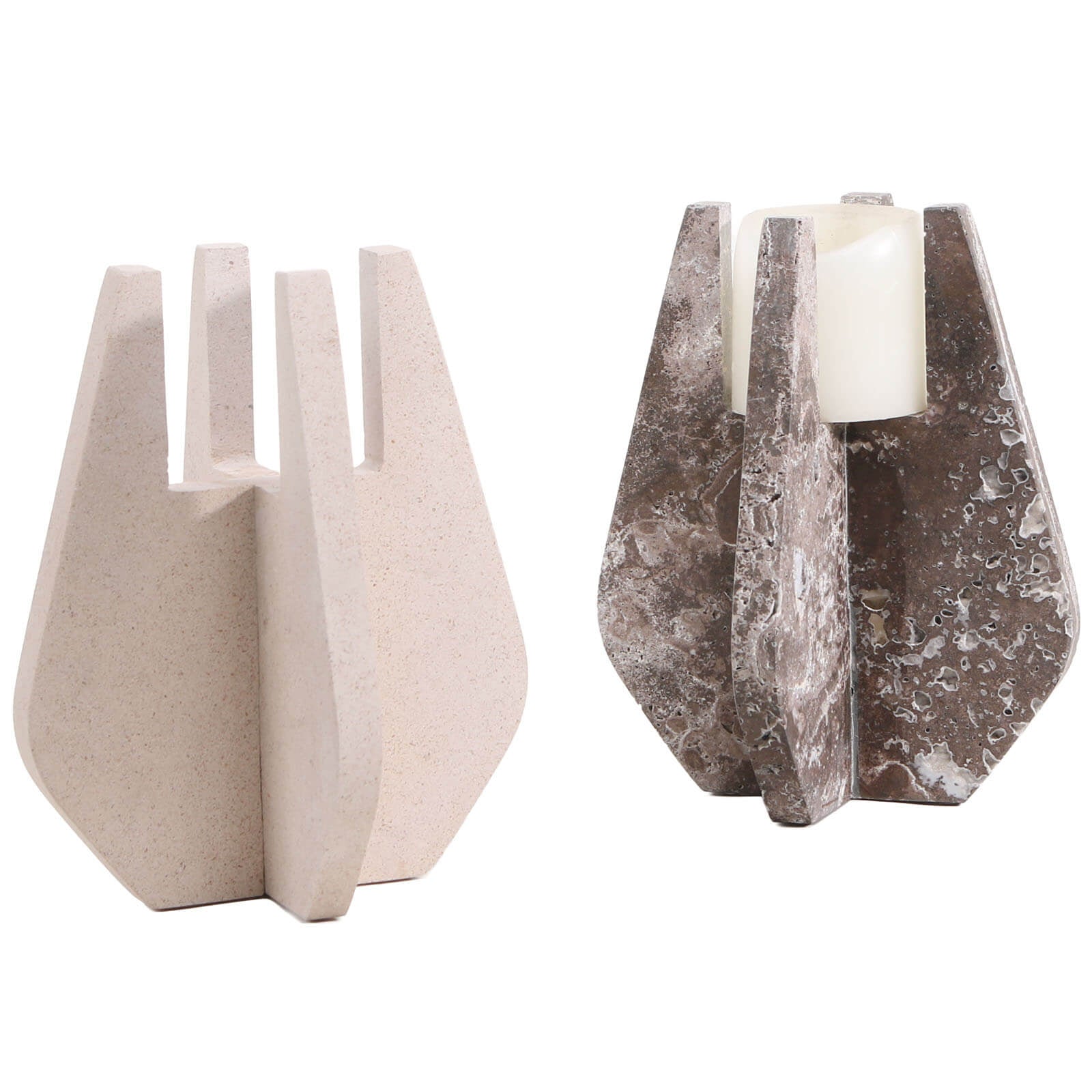 Keiichi Candle Holder in Beige Marble