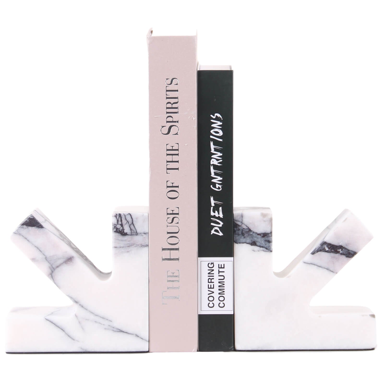 Keiichi Arrow Marble Bookends with Grey Veining Holding Books