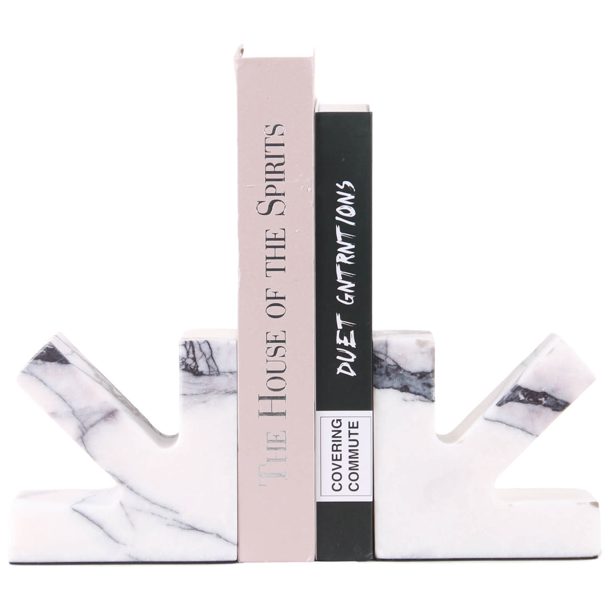 Keiichi Arrow Marble Bookends with Grey Veining Holding Books