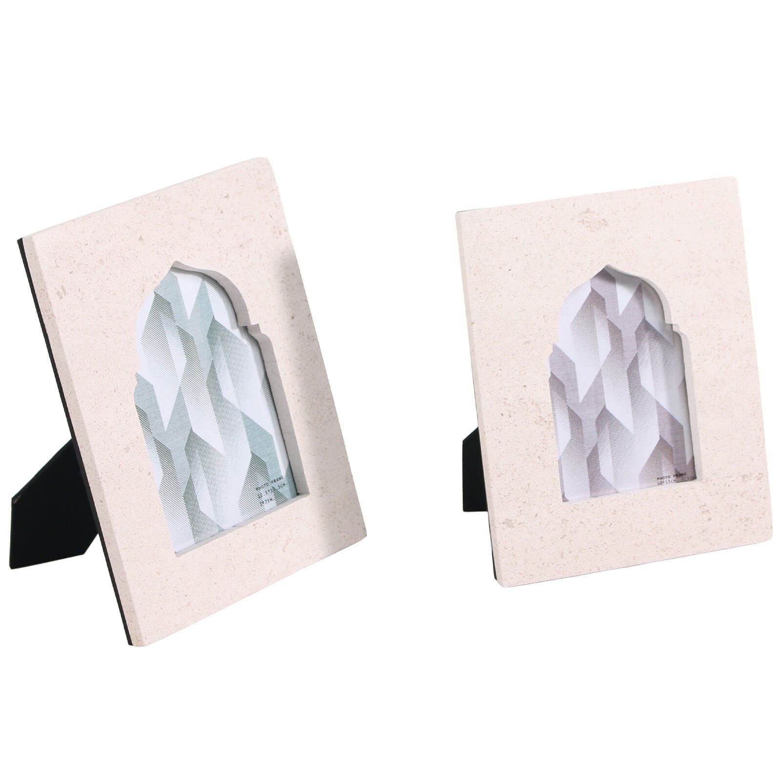 Side-by-side sandstone frames with white background styling