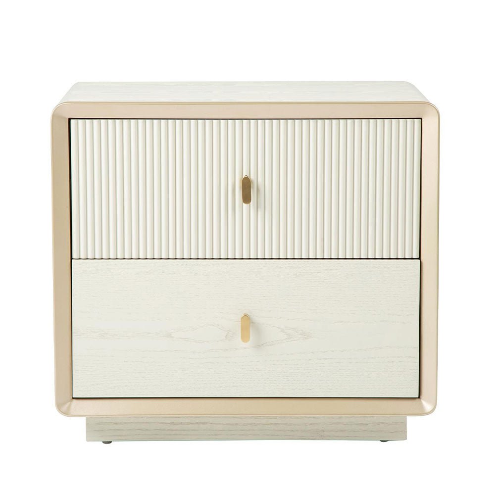 Femelle Cream Elm 2 Drawer Bedside Cabinet with Soft Gold Trim Bedside Table